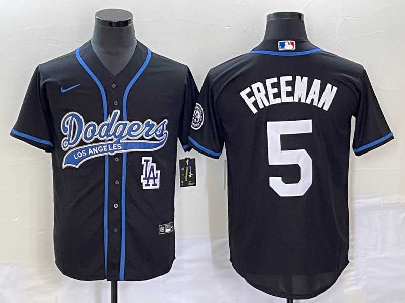 Mens Los Angeles Dodgers #5 Freddie Freeman Black Cool Base Stitched Baseball Jersey
